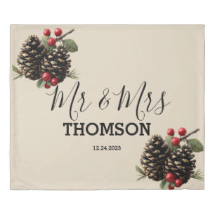 Winter Pinecones & Berries Family Throw Pillow Duvet Cover