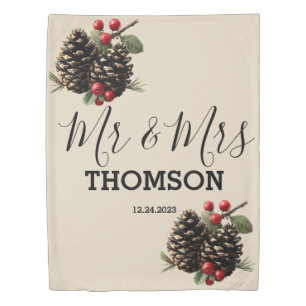 Winter Pinecones & Berries Family Throw Pillow Duvet Cover