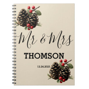 Winter Pinecones & Berries Family Throw Pillow Notebook