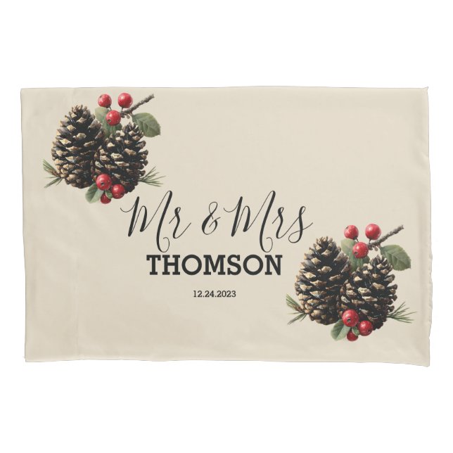Winter Pinecones & Berries Family Throw Pillow Pillow Case (Front)