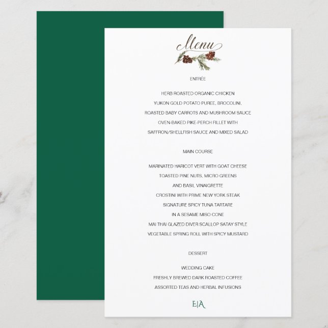 Winter Pinery Wedding Menu (Front/Back)