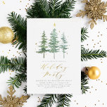 Winter Pines | Christmas Holiday Party Invitation<br><div class="desc">Invite your holiday party guests in style with this pine-themed Christmas Party invitation! Design features a watercolor illustration of three pine trees decorated with stars. Your event details appear below with "Holiday Party" in chic gold lettering. At the top of this invite there is faux gold glitter. The back of...</div>