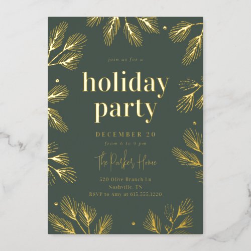 Winter Pines Foil Holiday Party Invitation