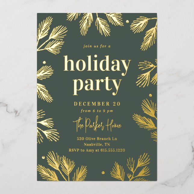 Winter Pines Foil Holiday Party Invitation (Front)
