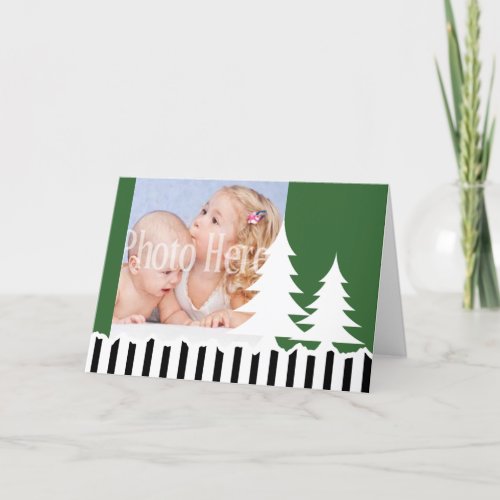 Winter Pines Green Photo Greeting Holiday Card