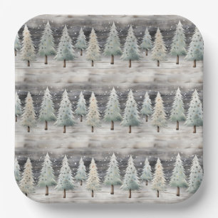 Winter Pines & Holiday Sentiments Paper Plates
