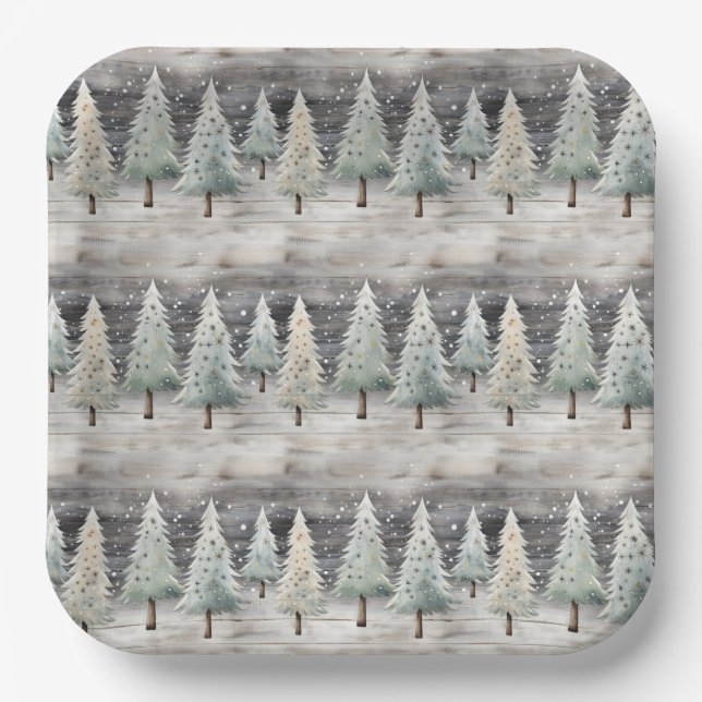 Winter Pines & Holiday Sentiments Paper Plates (Front)