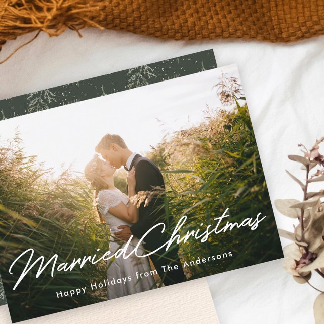 Winter Pines Married Christmas Newlywed Photo Holiday Card (Creator Uploaded)