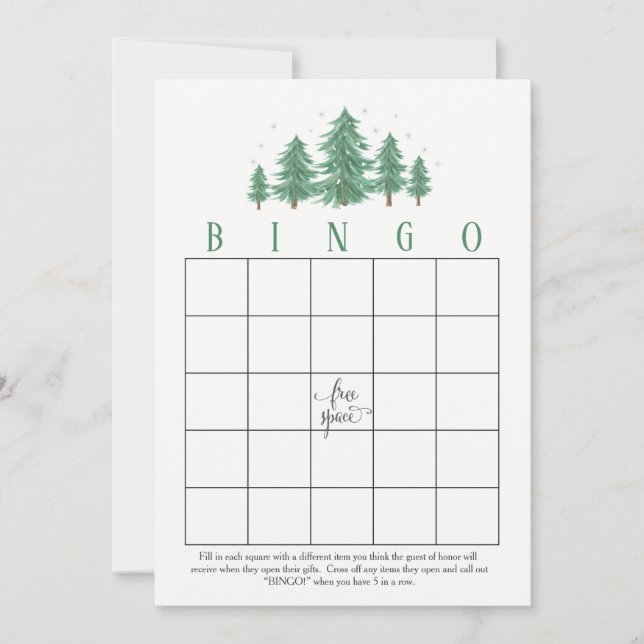 Winter Pines, rustic  Bridal Shower Bingo Cards (Front)