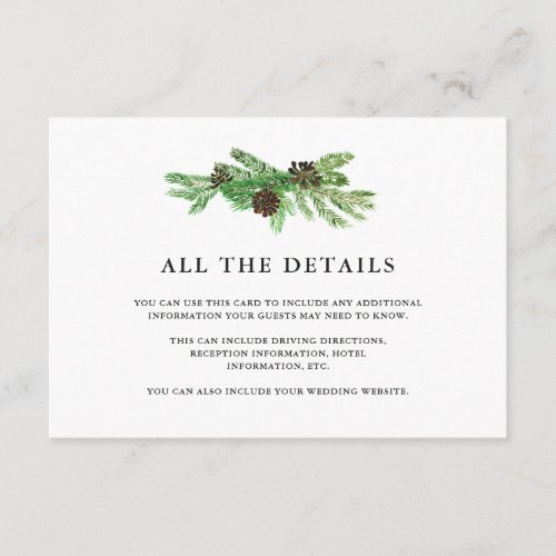 Winter Pines Wedding Guest Details Enclosure Card
