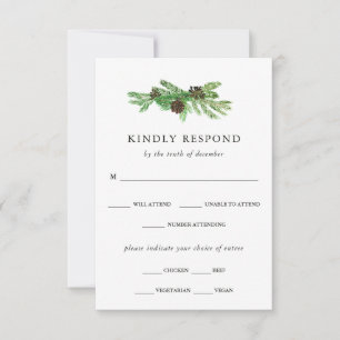 Winter Pines Wedding Meal Choice RSVP Card