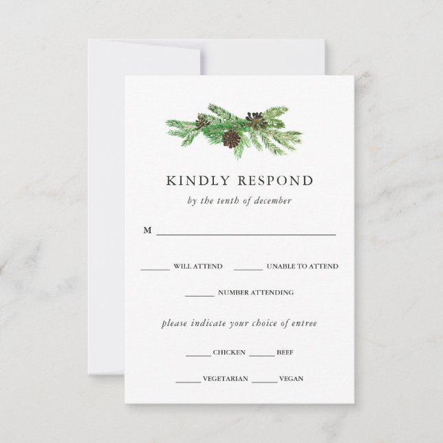 Winter Pines Wedding | Meal Choice RSVP Card (Front)