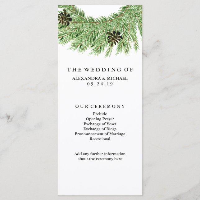 Winter Pines Wedding Program (Front)
