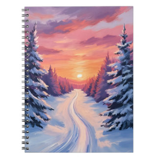 Winter Pinescape Sunset | Pastel Watercolor Notebook