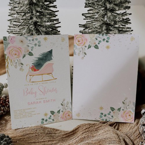 Winter Pink and Gold Sleigh Baby Shower Invitation