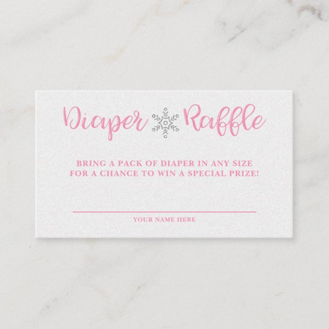 Winter Pink and Silver Diaper Raffle Card (Front)