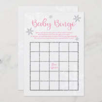 Winter Pink and Silver Snowflake Baby Bingo Invitation