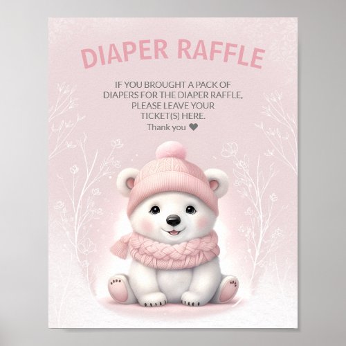 Winter Pink Baby Shower Diaper Raffle Sign