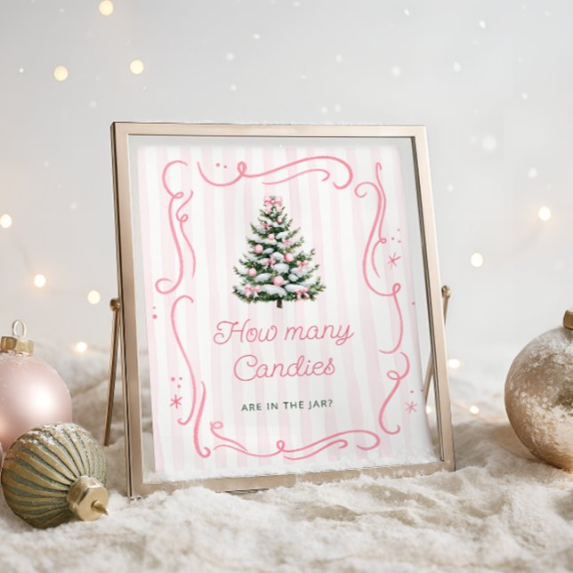 Winter Pink Bow Baby Shower Guess How Many Candies Poster (Creator Uploaded)