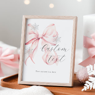 Winter Pink Bow Custom Text Table Sign