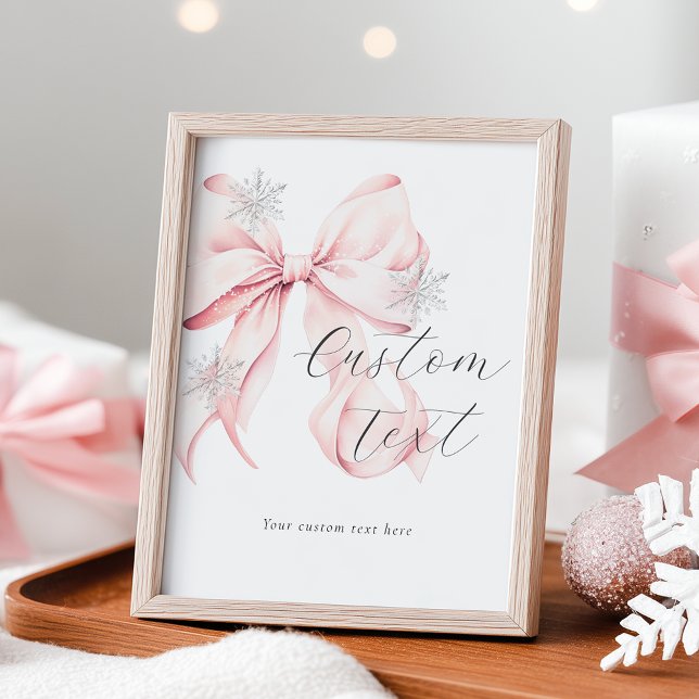 Winter Pink Bow Custom Text Table Sign (Creator Uploaded)