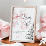 Winter Pink Bow Diaper Raffle Table Sign<br><div class="desc">Pink Bow Diaper Raffle Table Sign for baby showers - winter edition</div>