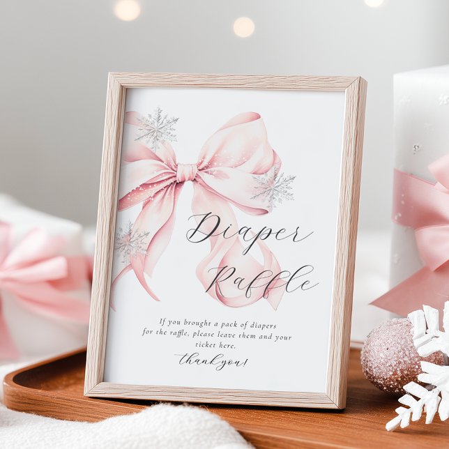 Winter Pink Bow Diaper Raffle Table Sign (Creator Uploaded)
