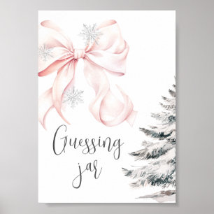 Winter Pink Bow Guess How many Table Sign