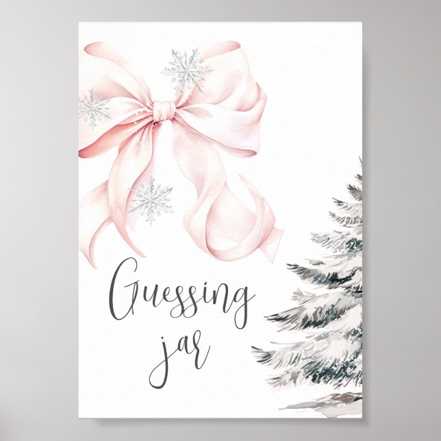 Winter Pink Bow Guess How many Table Sign (Front)