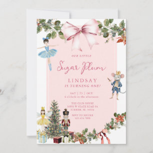 Winter Pink Bow Nutcracker Ballet Birthday Invitation