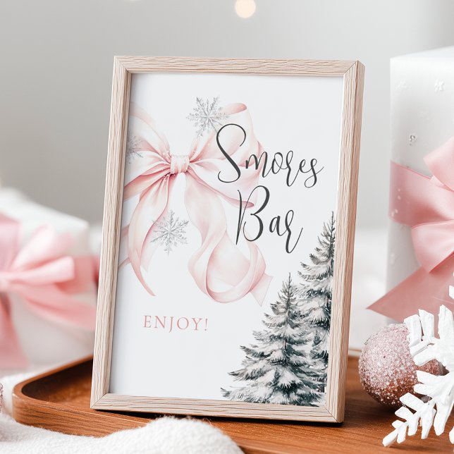 Winter Pink Bow Smores Bar Table Sign (Creator Uploaded)