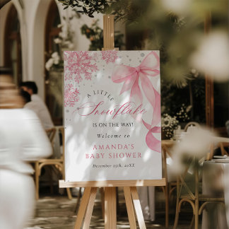 Winter Pink Bow Snowflakes Baby Shower Welcome Foam Board