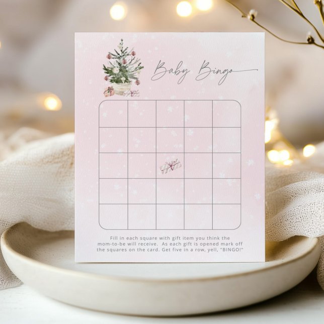 Winter pink Christmas tree baby bingo game (Creator Uploaded)