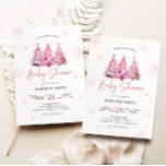 Winter Pink Christmas Tree Baby Shower Girl Invitation<br><div class="desc">Pink Christmas tree and snowflake baby shower invitation.</div>