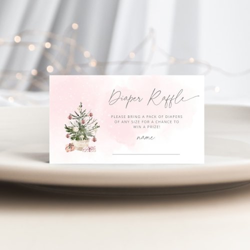 Winter pink Christmas tree diaper raffle ticket Enclosure Card