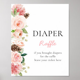Winter Pink Floral Baby Shower Diaper Raffle Poster