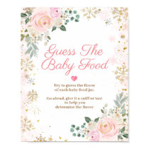 Winter Pink Floral Snowflake Guess the Baby Food Poster