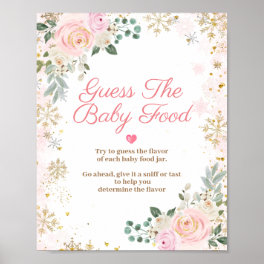 Winter Pink Floral Snowflake Guess the Baby Food Poster