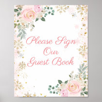 Winter Pink Floral Snowflake Please Sign our Guest
