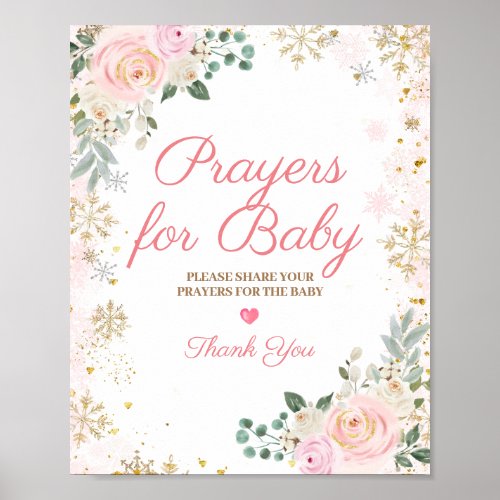 Winter Pink Floral Snowflake Prayers for Baby Poster