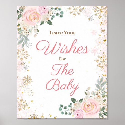 Winter Pink Floral Snowflake Wishes for Baby Poster