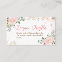 Winter Pink Floral Snowflakes Diaper Raffle Enclosure Card