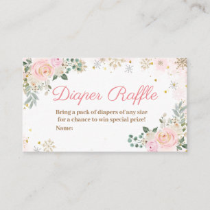 Winter Pink Floral Snowflakes Diaper Raffle Enclosure Card