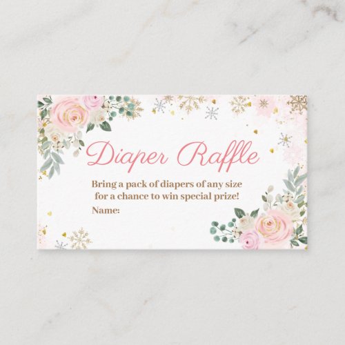 Winter Pink Floral Snowflakes Diaper Raffle Enclosure Card