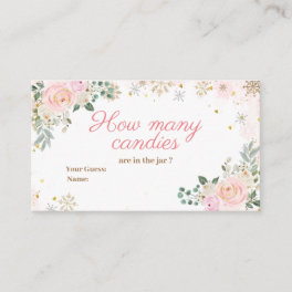 Winter Pink Floral Snowflakes How Many Candies Enclosure Card