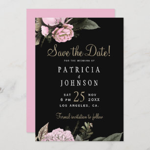 Winter pink flowers elegant wedding save the date