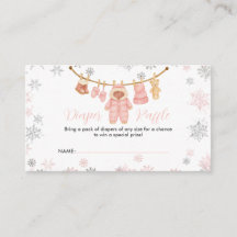 Winter Pink Girl Baby Shower Snow Diaper Raffle