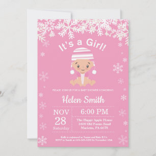 Winter Pink Girl Baby Shower Snowflake Invitation