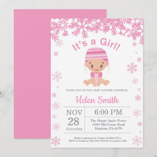 Winter Pink Girl Baby Shower Snowflake Invitation