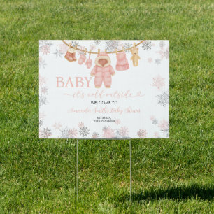 Winter Pink Girl Baby Shower Snowflakes Welcome Sign